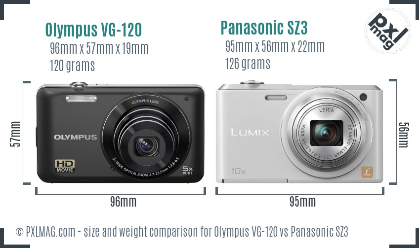 Olympus VG-120 vs Panasonic SZ3 size comparison Olympus VG-120 vs Panasonic SZ3 size comparison
