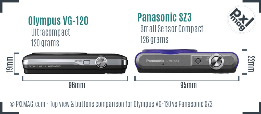 Olympus VG-120 vs Panasonic SZ3 top view buttons comparison
