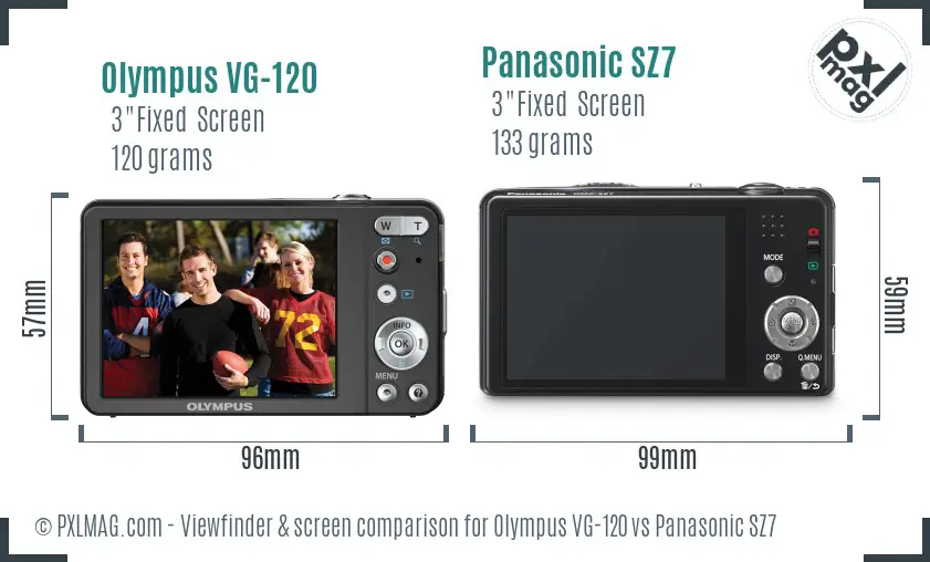 Olympus VG-120 vs Panasonic SZ7 Screen and Viewfinder comparison