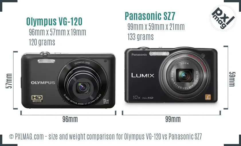 Olympus VG-120 vs Panasonic SZ7 size comparison