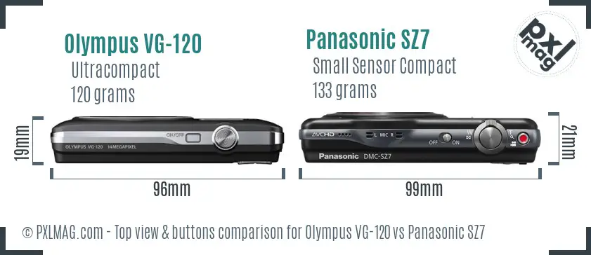 Olympus VG-120 vs Panasonic SZ7 top view buttons comparison