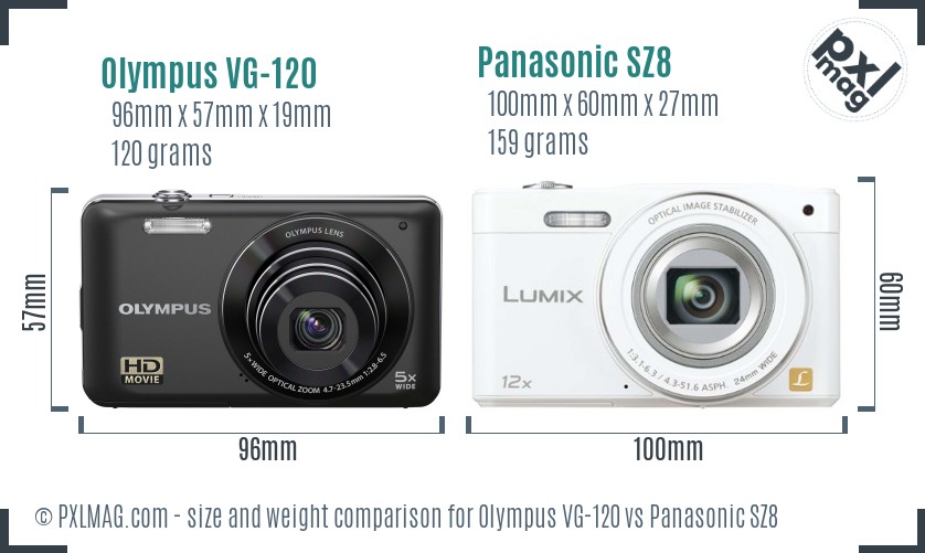 Olympus VG-120 vs Panasonic SZ8 size comparison