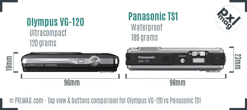 Olympus VG-120 vs Panasonic TS1 top view buttons comparison