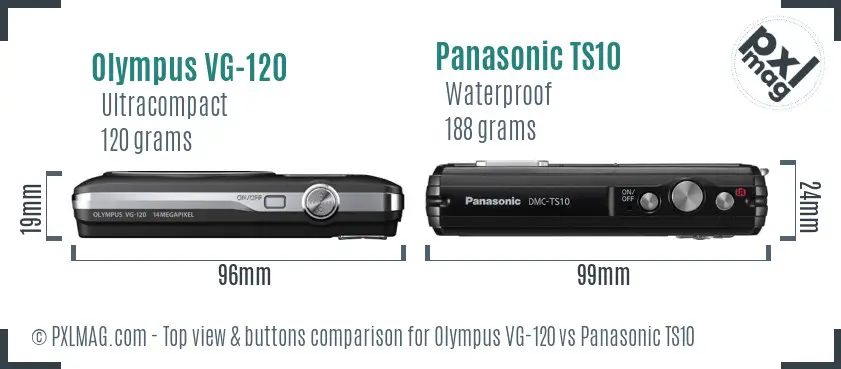 Olympus VG-120 vs Panasonic TS10 top view buttons comparison Olympus VG-120 vs Panasonic TS10 top view buttons comparison