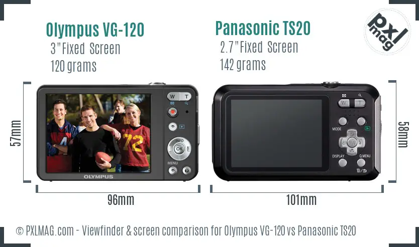 Olympus VG-120 vs Panasonic TS20 Screen and Viewfinder comparison