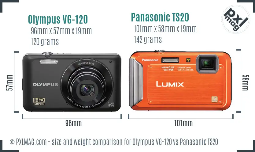Olympus VG-120 vs Panasonic TS20 size comparison