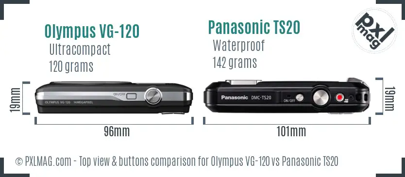 Olympus VG-120 vs Panasonic TS20 top view buttons comparison