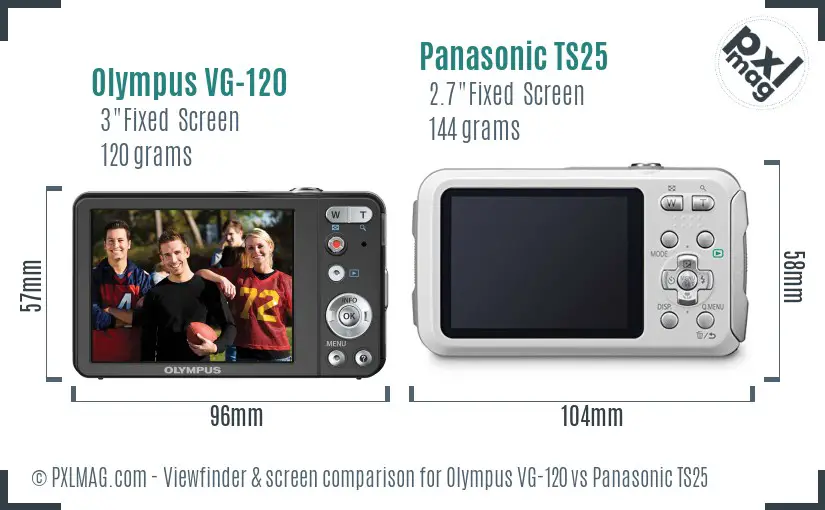 Olympus VG-120 vs Panasonic TS25 Screen and Viewfinder comparison