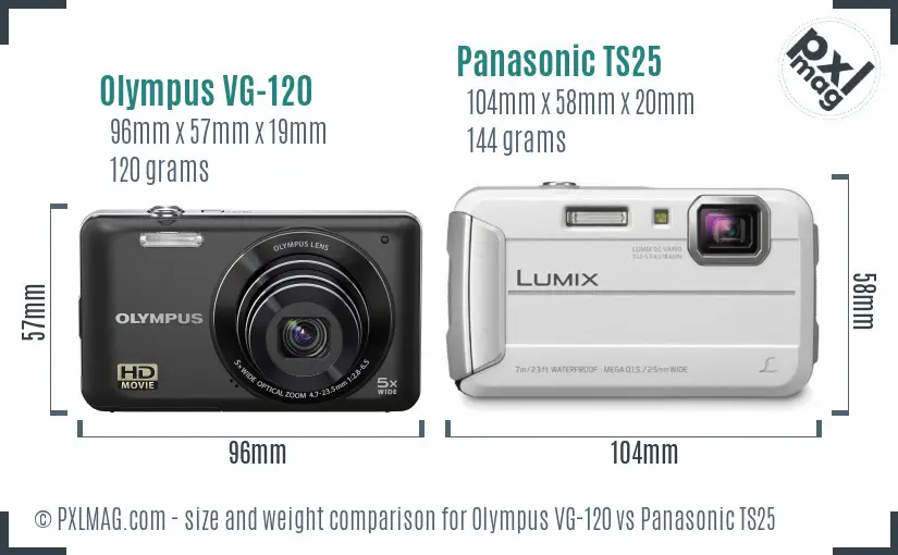 Olympus VG-120 vs Panasonic TS25 size comparison