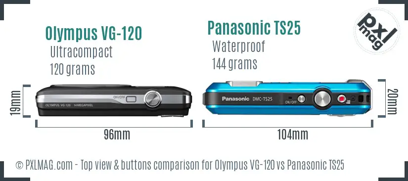 Olympus VG-120 vs Panasonic TS25 top view buttons comparison