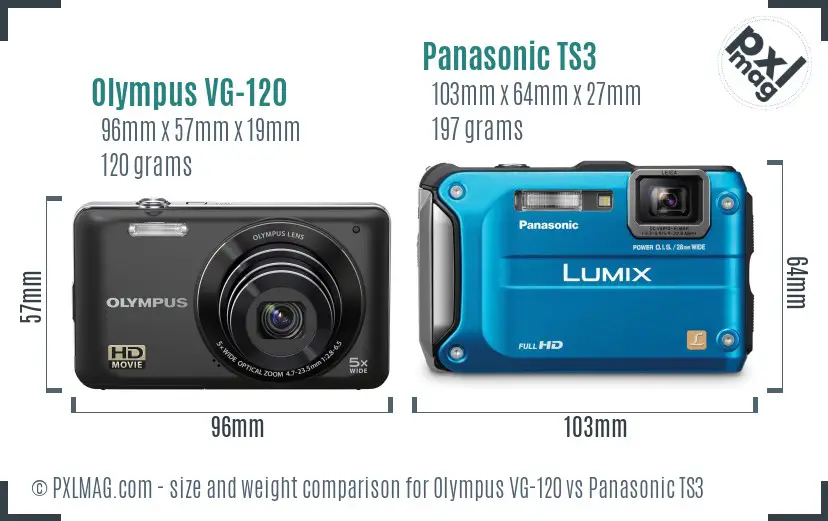 Olympus VG-120 vs Panasonic TS3 size comparison Olympus VG-120 vs Panasonic TS3 size comparison