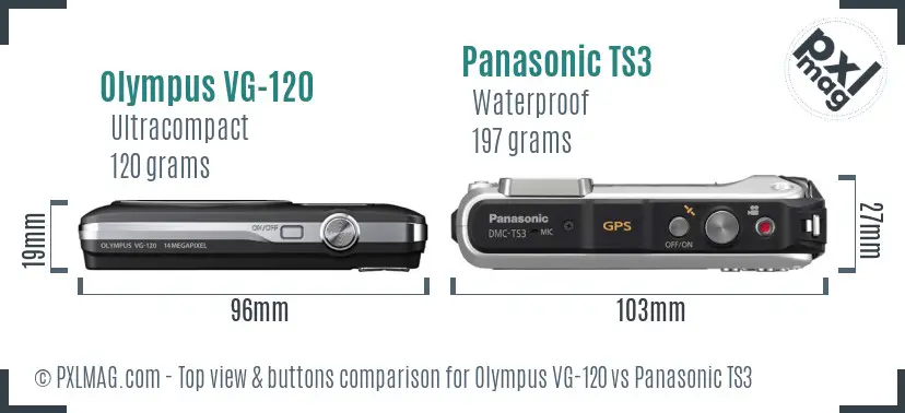 Olympus VG-120 vs Panasonic TS3 top view buttons comparison Olympus VG-120 vs Panasonic TS3 top view buttons comparison