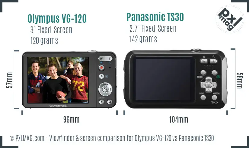 Olympus VG-120 vs Panasonic TS30 Screen and Viewfinder comparison
