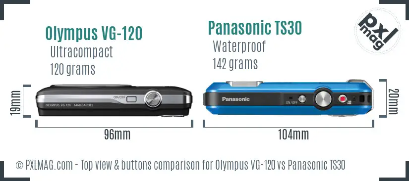 Olympus VG-120 vs Panasonic TS30 top view buttons comparison