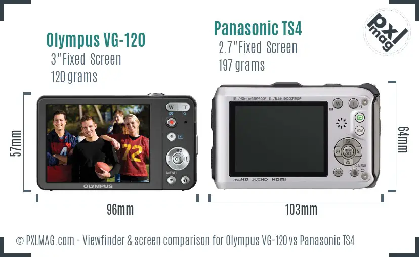Olympus VG-120 vs Panasonic TS4 Screen and Viewfinder comparison