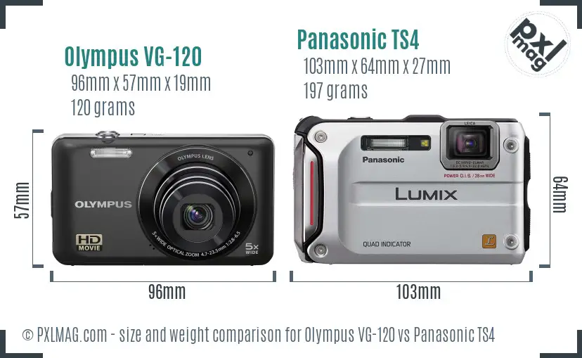 Olympus VG-120 vs Panasonic TS4 size comparison
