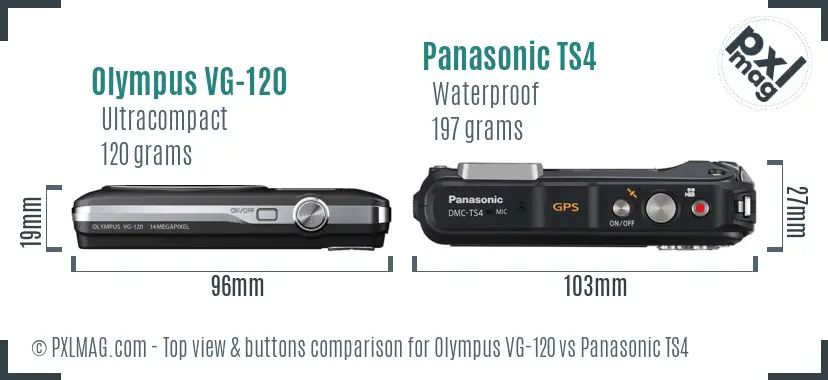 Olympus VG-120 vs Panasonic TS4 top view buttons comparison