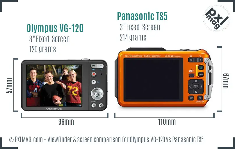 Olympus VG-120 vs Panasonic TS5 Screen and Viewfinder comparison