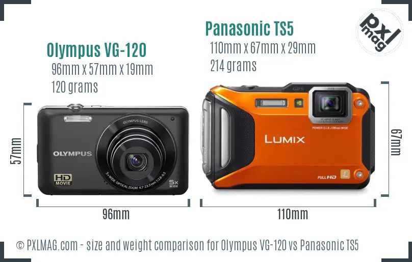 Olympus VG-120 vs Panasonic TS5 size comparison