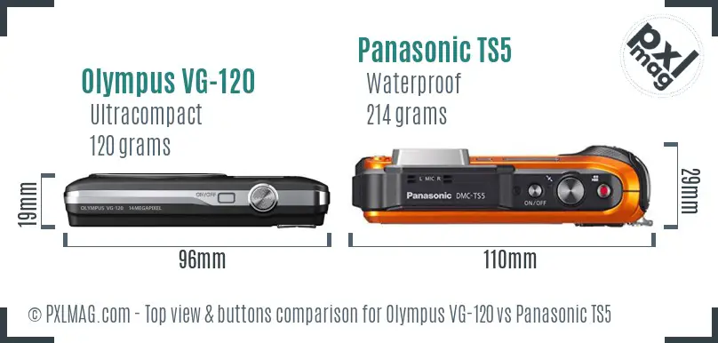 Olympus VG-120 vs Panasonic TS5 top view buttons comparison