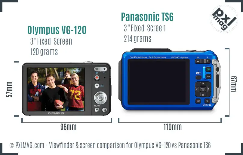 Olympus VG-120 vs Panasonic TS6 Screen and Viewfinder comparison