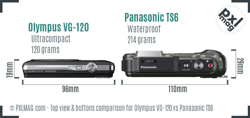 Olympus VG-120 vs Panasonic TS6 top view buttons comparison