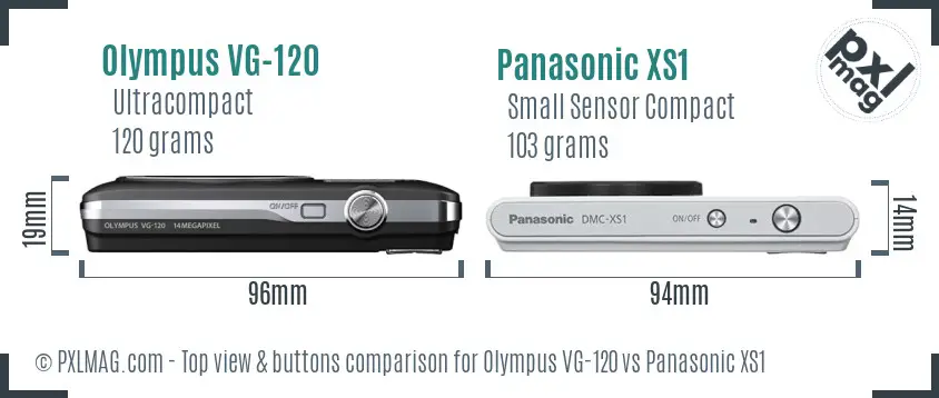 Olympus VG-120 vs Panasonic XS1 top view buttons comparison