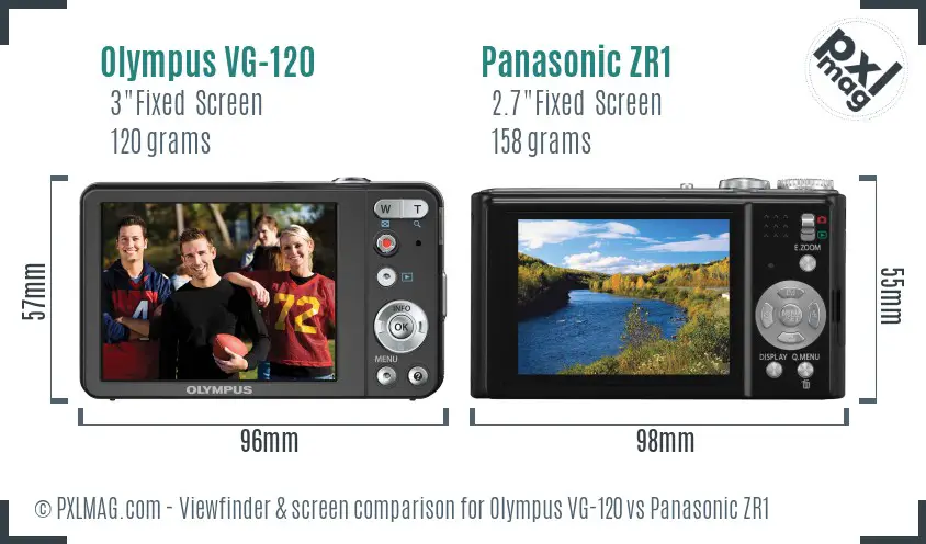 Olympus VG-120 vs Panasonic ZR1 Screen and Viewfinder comparison