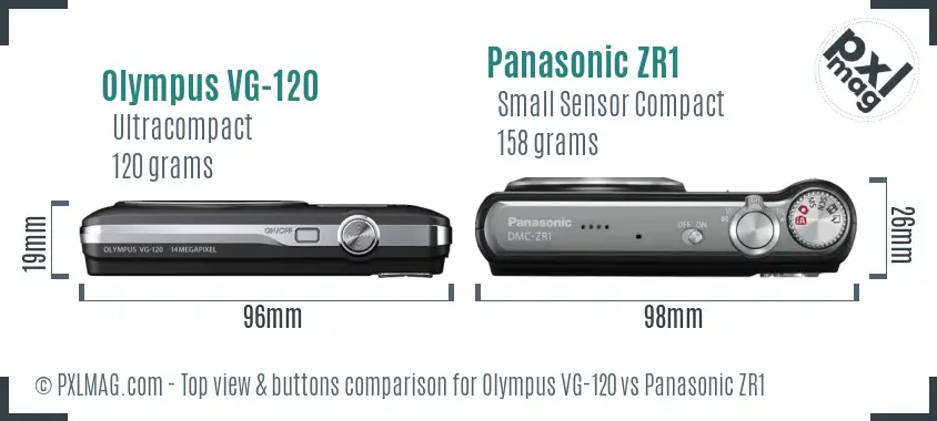 Olympus VG-120 vs Panasonic ZR1 top view buttons comparison