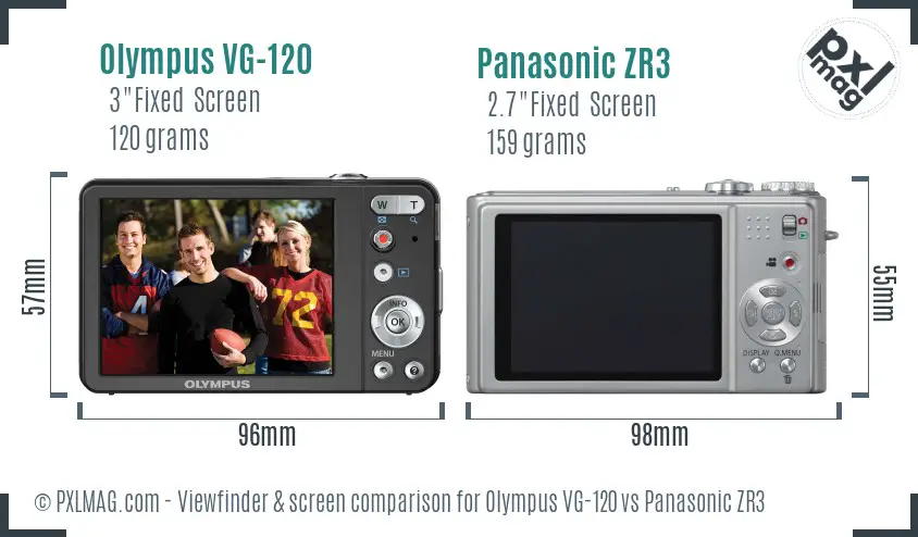 Olympus VG-120 vs Panasonic ZR3 Screen and Viewfinder comparison