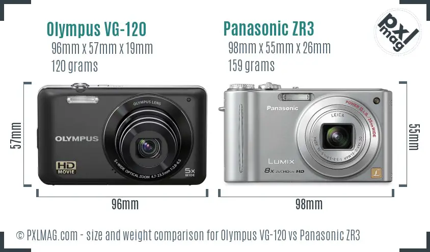 Olympus VG-120 vs Panasonic ZR3 size comparison