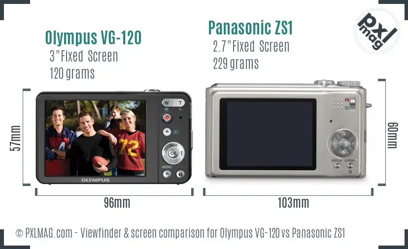 Olympus VG-120 vs Panasonic ZS1 Screen and Viewfinder comparison