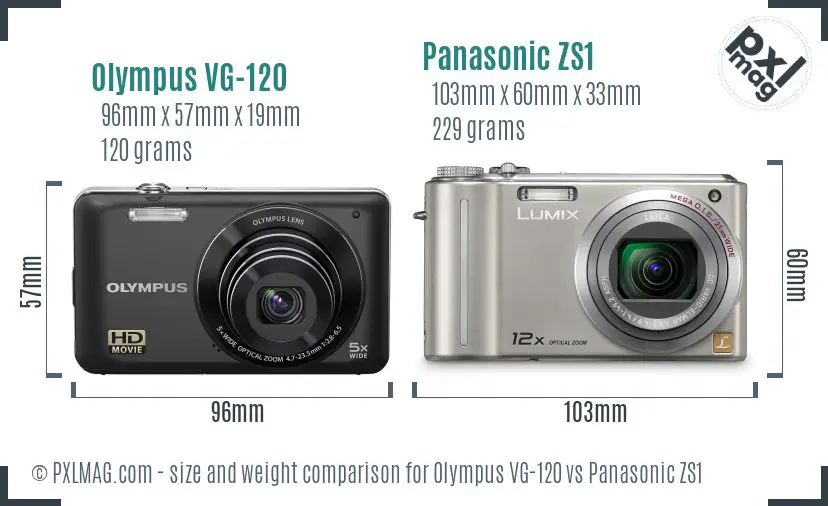 Olympus VG-120 vs Panasonic ZS1 size comparison