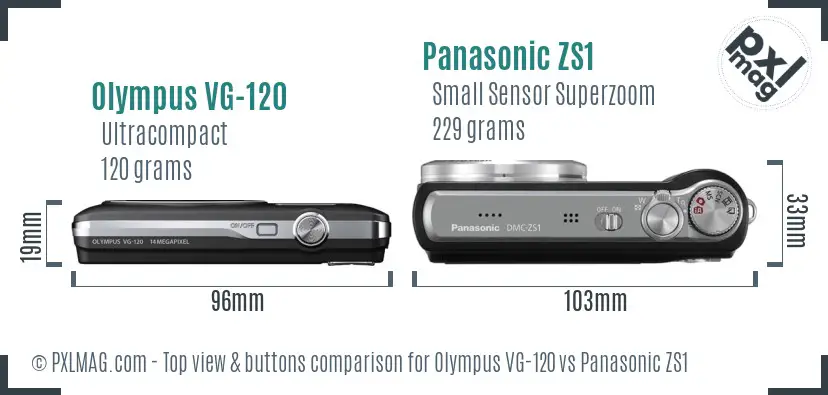 Olympus VG-120 vs Panasonic ZS1 top view buttons comparison