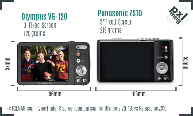 Olympus VG-120 vs Panasonic ZS10 Screen and Viewfinder comparison
