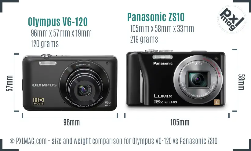 Olympus VG-120 vs Panasonic ZS10 size comparison