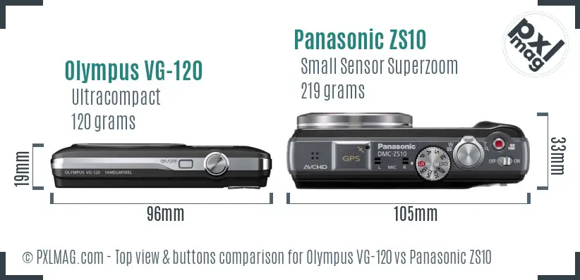 Olympus VG-120 vs Panasonic ZS10 top view buttons comparison