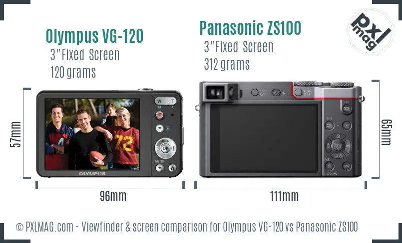 Olympus VG-120 vs Panasonic ZS100 Screen and Viewfinder comparison