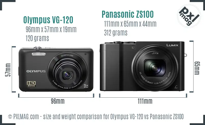 Olympus VG-120 vs Panasonic ZS100 size comparison