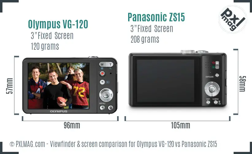 Olympus VG-120 vs Panasonic ZS15 Screen and Viewfinder comparison