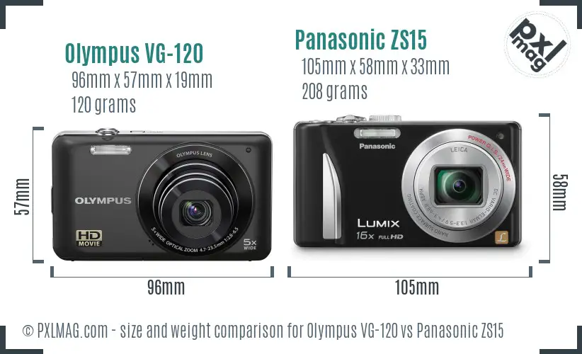 Olympus VG-120 vs Panasonic ZS15 size comparison