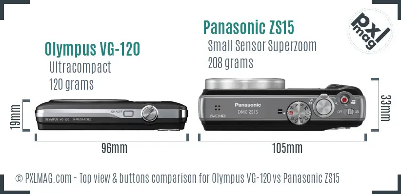 Olympus VG-120 vs Panasonic ZS15 top view buttons comparison