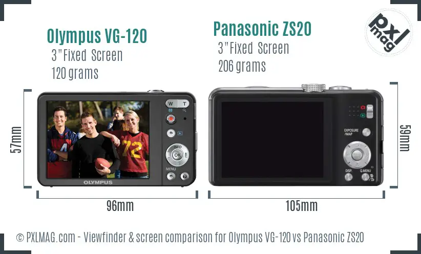 Olympus VG-120 vs Panasonic ZS20 Screen and Viewfinder comparison
