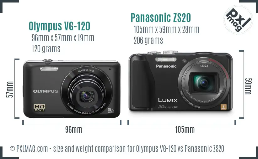 Olympus VG-120 vs Panasonic ZS20 size comparison