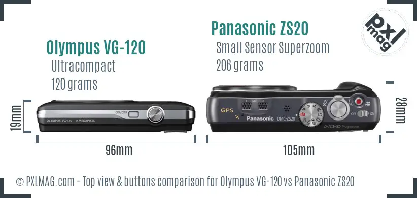 Olympus VG-120 vs Panasonic ZS20 top view buttons comparison