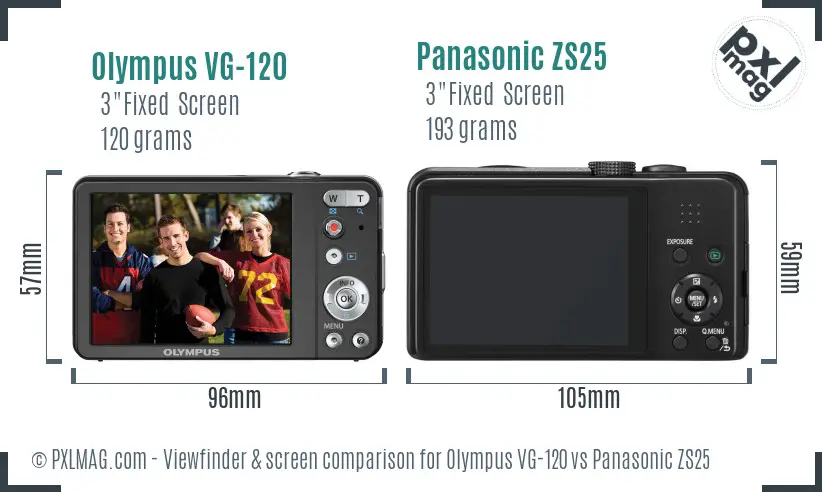 Olympus VG-120 vs Panasonic ZS25 Screen and Viewfinder comparison