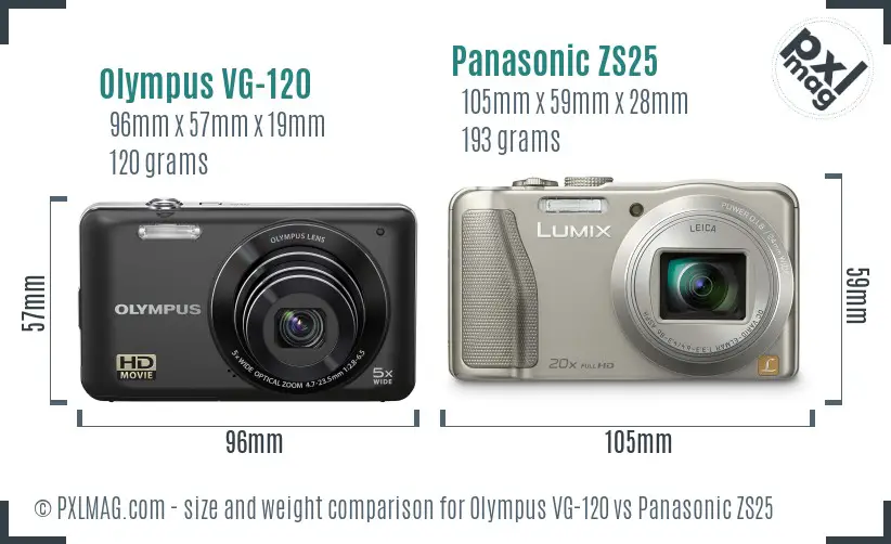 Olympus VG-120 vs Panasonic ZS25 size comparison