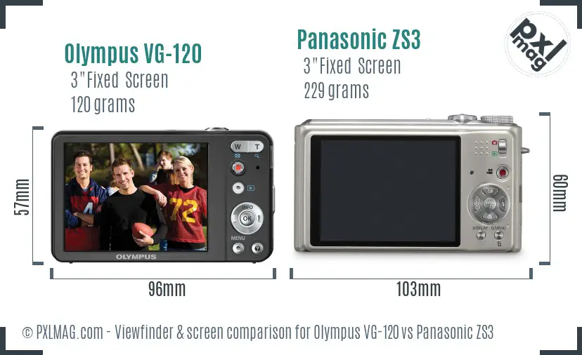 Olympus VG-120 vs Panasonic ZS3 Screen and Viewfinder comparison