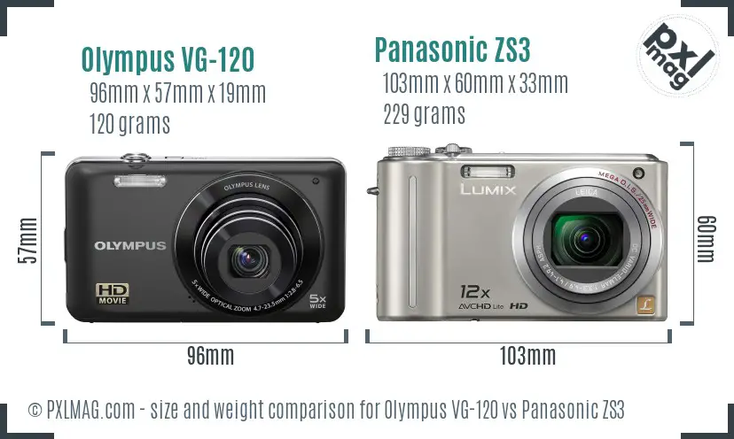 Olympus VG-120 vs Panasonic ZS3 size comparison