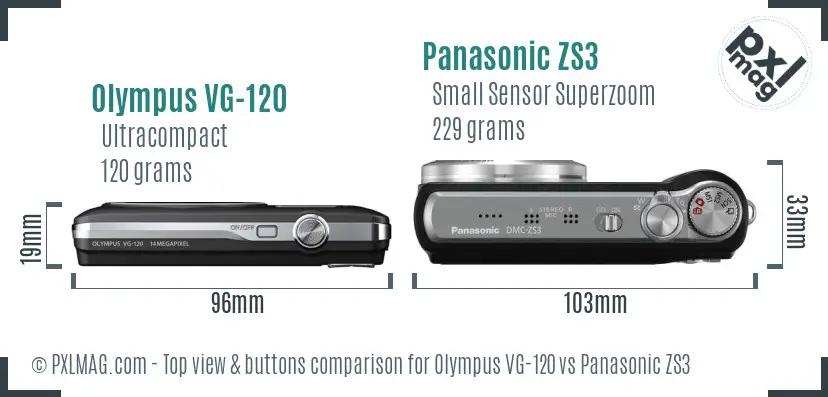 Olympus VG-120 vs Panasonic ZS3 top view buttons comparison